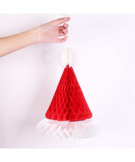 2Pcs Christmas Santa Hat Paper Honeycomb Hanging Xmas Santa Cap Table Decoration for Holiday Christmas Tree Decoration (Red) ...