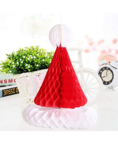 2Pcs Christmas Santa Hat Paper Honeycomb Hanging Xmas Santa Cap Table Decoration for Holiday Christmas Tree Decoration (Red) ...