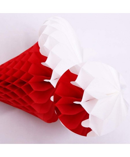 2Pcs Christmas Santa Hat Paper Honeycomb Hanging Xmas Santa Cap Table Decoration for Holiday Christmas Tree Decoration (Red) ...