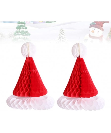 2Pcs Christmas Santa Hat Paper Honeycomb Hanging Xmas Santa Cap Table Decoration for Holiday Christmas Tree Decoration (Red) ...