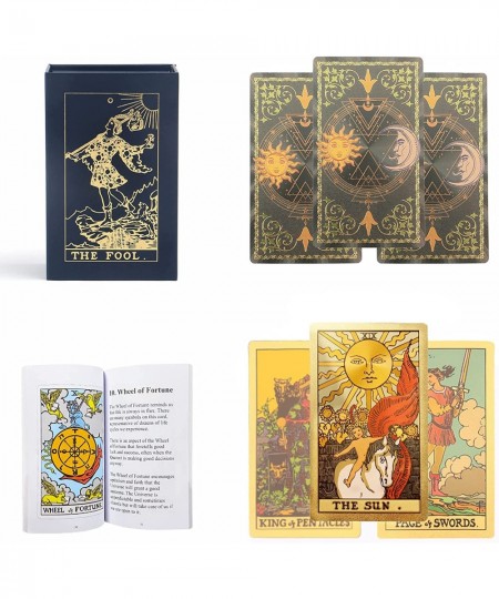 Classic Tarot Deck with Guidebook PVC Holographic Waterproof Gold Foil 78 Tarot Deck Set Fortune Telling Game for Beginners&E...