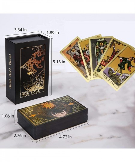 Classic Tarot Deck with Guidebook PVC Holographic Waterproof Gold Foil 78 Tarot Deck Set Fortune Telling Game for Beginners&E...