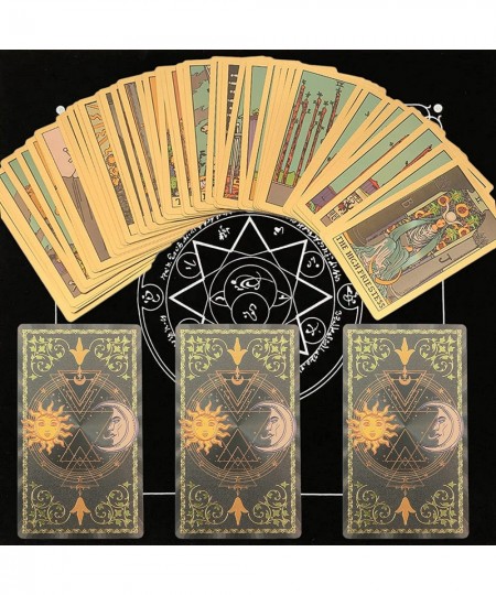 Classic Tarot Deck with Guidebook PVC Holographic Waterproof Gold Foil 78 Tarot Deck Set Fortune Telling Game for Beginners&E...