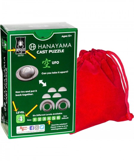 UFO Hanayama Brain Teaser Puzzle New 2019 Release Level 4 Difficulty Rating RED Velveteen Drawstring Pouch Bundled $31.92 - B...