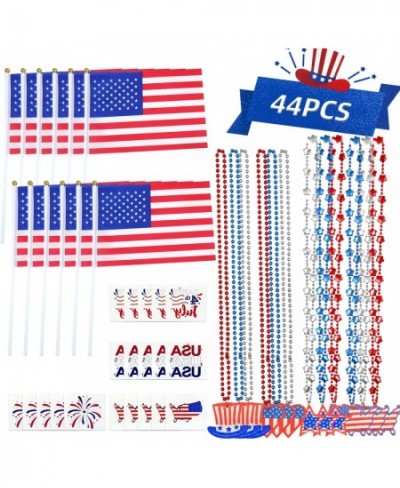 44pcs 4th of July Decorations Patriotic Party Favors Supplies Fourth of July Party Accessories of 12 Flags 12 Necklaces 20 Ta...