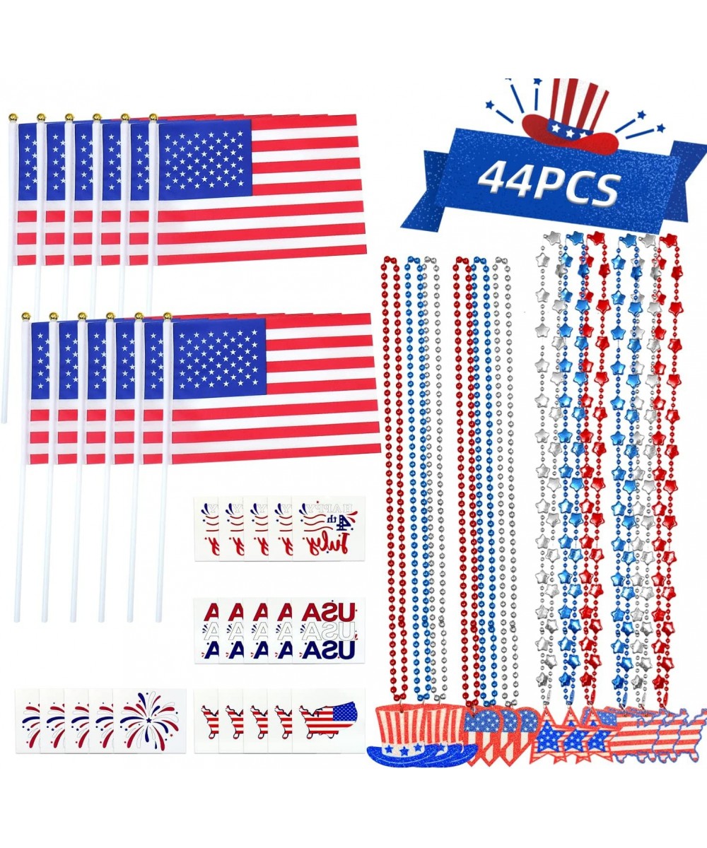 44pcs 4th of July Decorations Patriotic Party Favors Supplies Fourth of July Party Accessories of 12 Flags 12 Necklaces 20 Ta...