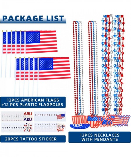 44pcs 4th of July Decorations Patriotic Party Favors Supplies Fourth of July Party Accessories of 12 Flags 12 Necklaces 20 Ta...