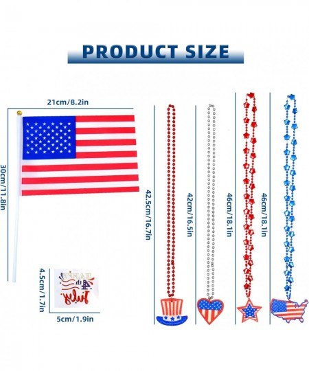 44pcs 4th of July Decorations Patriotic Party Favors Supplies Fourth of July Party Accessories of 12 Flags 12 Necklaces 20 Ta...