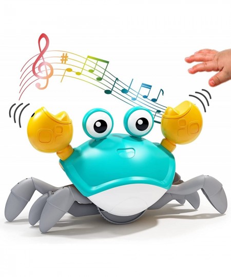 Green Crawling Crab Toys with Light Up Interactive Musical Toy with Automatically Avoid Obstacles USB Rechargeable Fun Moving...