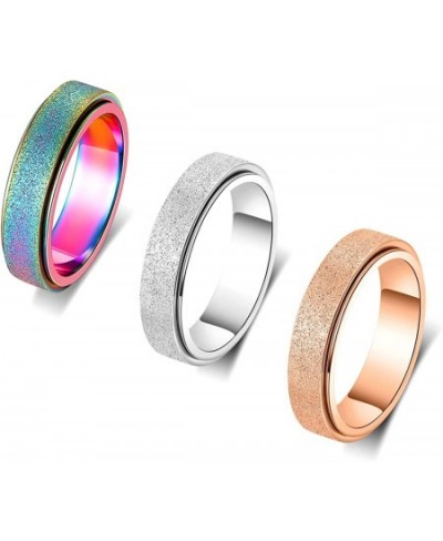 Titanium Stainless Steel Anxiety Ring for Women Men Size 6-10 Width 6MM 5-Color: Rose Gold-Rainbow-Silver-Black-Blue Sand Bla...