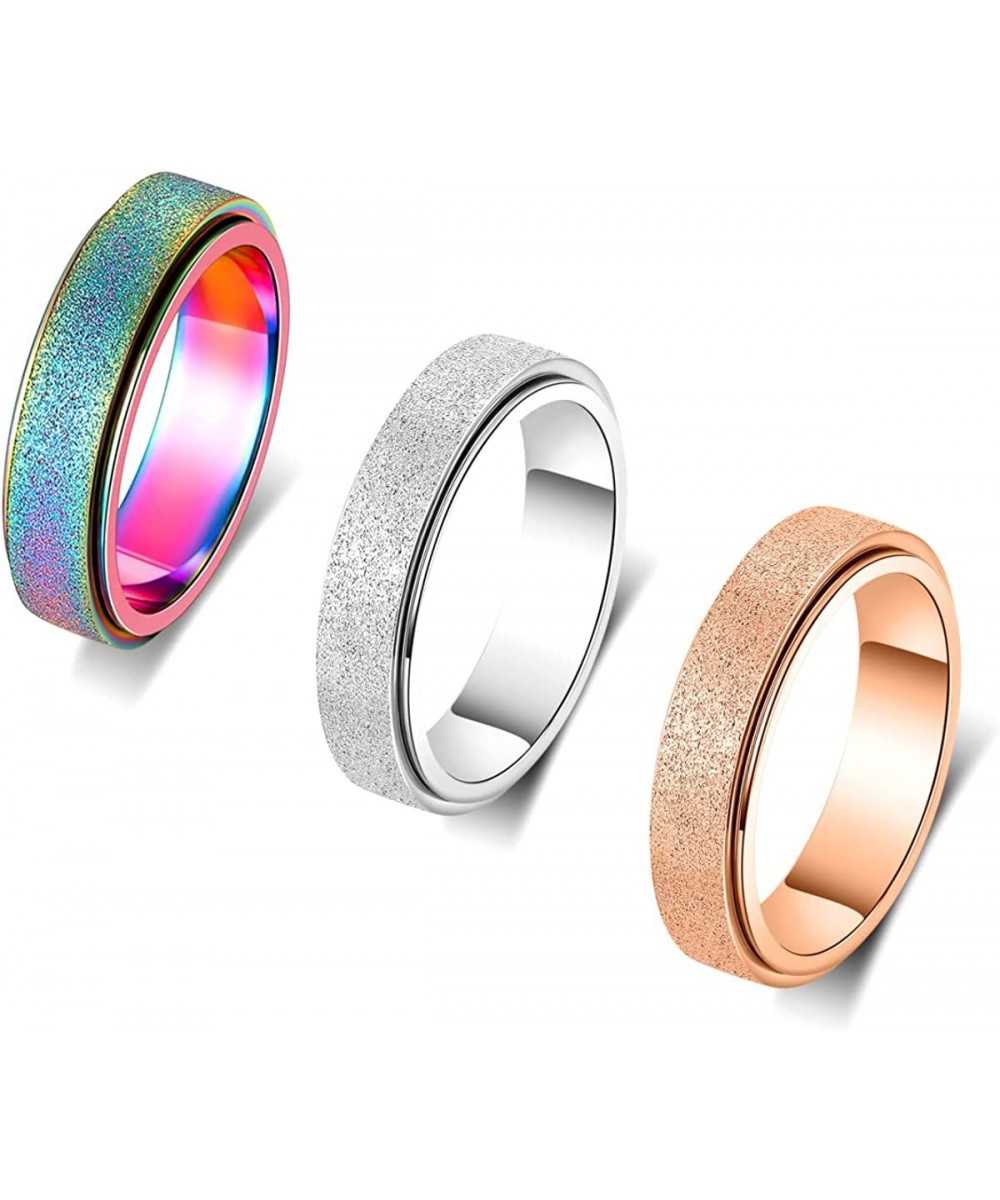 Titanium Stainless Steel Anxiety Ring for Women Men Size 6-10 Width 6MM 5-Color: Rose Gold-Rainbow-Silver-Black-Blue Sand Bla...