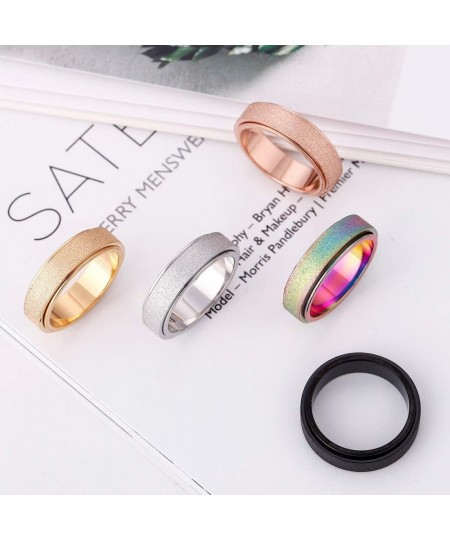 Titanium Stainless Steel Anxiety Ring for Women Men Size 6-10 Width 6MM 5-Color: Rose Gold-Rainbow-Silver-Black-Blue Sand Bla...