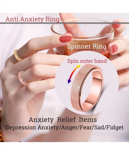 Titanium Stainless Steel Anxiety Ring for Women Men Size 6-10 Width 6MM 5-Color: Rose Gold-Rainbow-Silver-Black-Blue Sand Bla...