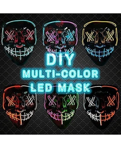 DIY Multicolor Halloween Mask LED Light up Mask Cosplay Make Your Own Funny/Scary/Clown Neon LED Masks Costumes Gift for Blue...