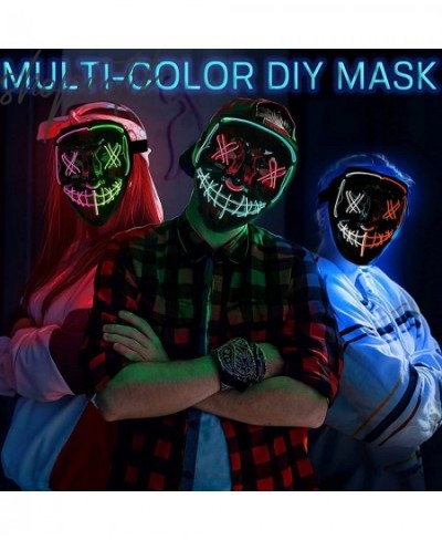 DIY Multicolor Halloween Mask LED Light up Mask Cosplay Make Your Own Funny/Scary/Clown Neon LED Masks Costumes Gift for Blue...