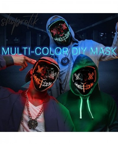 DIY Multicolor Halloween Mask LED Light up Mask Cosplay Make Your Own Funny/Scary/Clown Neon LED Masks Costumes Gift for Blue...