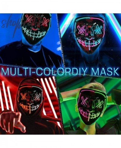 DIY Multicolor Halloween Mask LED Light up Mask Cosplay Make Your Own Funny/Scary/Clown Neon LED Masks Costumes Gift for Blue...