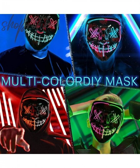 DIY Multicolor Halloween Mask LED Light up Mask Cosplay Make Your Own Funny/Scary/Clown Neon LED Masks Costumes Gift for Blue...