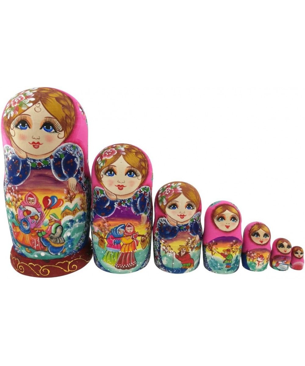 Beautiful Color Cute Little Girl Fairy Tale Handmade Wooden Russian Nesting Dolls Matryoshka Dolls Set 7 Pieces for Kid Toy B...