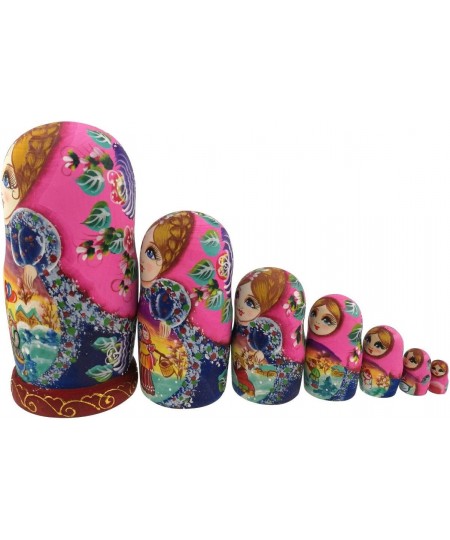 Beautiful Color Cute Little Girl Fairy Tale Handmade Wooden Russian Nesting Dolls Matryoshka Dolls Set 7 Pieces for Kid Toy B...