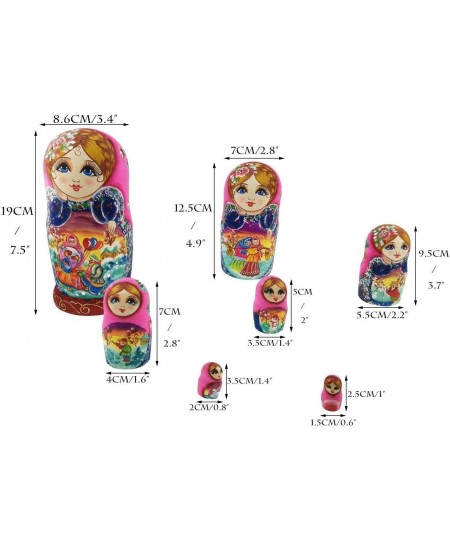 Beautiful Color Cute Little Girl Fairy Tale Handmade Wooden Russian Nesting Dolls Matryoshka Dolls Set 7 Pieces for Kid Toy B...