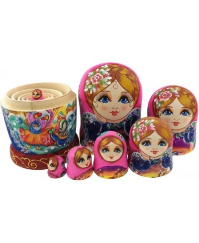 Beautiful Color Cute Little Girl Fairy Tale Handmade Wooden Russian Nesting Dolls Matryoshka Dolls Set 7 Pieces for Kid Toy B...