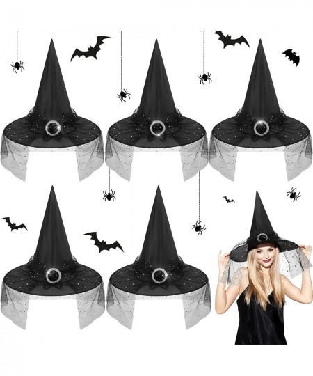 5 Pieces Halloween Witch Hat for Women Vintage Party Witch Hat Halloween Cosplay Costume Accessories Lace Veils Hanging Wizar...