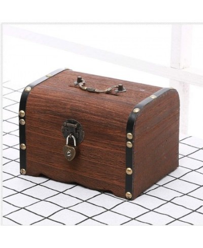 Retro Wooden Treasure Chest Piggy Bank with Lock Handmade Piggy Bank Vintage Banknotes and Coins Safe Money Box for Gift Home...