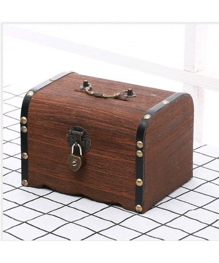 Retro Wooden Treasure Chest Piggy Bank with Lock Handmade Piggy Bank Vintage Banknotes and Coins Safe Money Box for Gift Home...