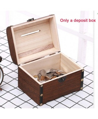 Retro Wooden Treasure Chest Piggy Bank with Lock Handmade Piggy Bank Vintage Banknotes and Coins Safe Money Box for Gift Home...