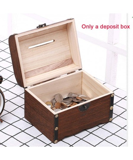 Retro Wooden Treasure Chest Piggy Bank with Lock Handmade Piggy Bank Vintage Banknotes and Coins Safe Money Box for Gift Home...