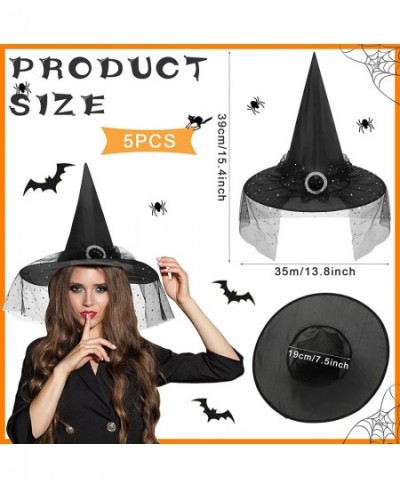 5 Pieces Halloween Witch Hat for Women Vintage Party Witch Hat Halloween Cosplay Costume Accessories Lace Veils Hanging Wizar...