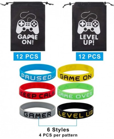 48 Pieces Video Game Party Favors 24 Video Game Drawstring Bags and 24 Video Game Wristbands Silicone Bracelets Game Party Su...