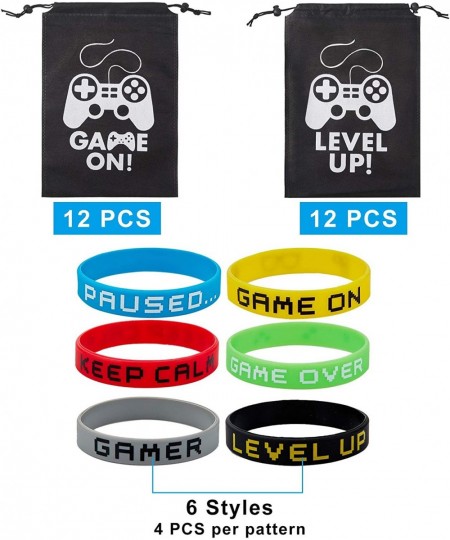 48 Pieces Video Game Party Favors 24 Video Game Drawstring Bags and 24 Video Game Wristbands Silicone Bracelets Game Party Su...