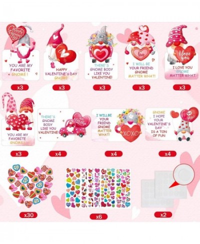 36 Sets Valentine Day Cards for Children Gnomes Valentine's Day erasers Valentine Heart Stickers Kit for Girls Boys School Cl...