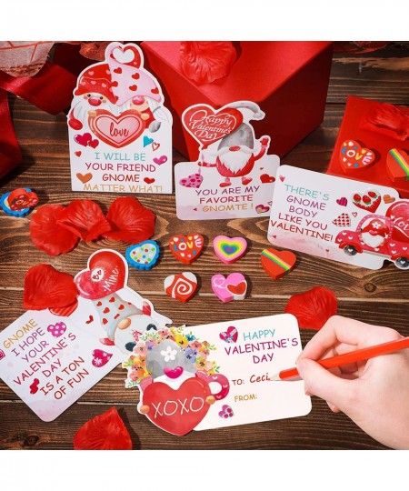 36 Sets Valentine Day Cards for Children Gnomes Valentine's Day erasers Valentine Heart Stickers Kit for Girls Boys School Cl...