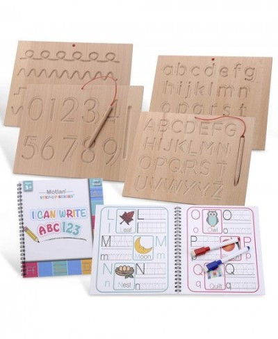 Montessori Wooden Alphabet & Numbers Tracing Board w/ Dry Erase Book Bonus | Wood Letter Tracing- 2 Double-Sided Boards - for...