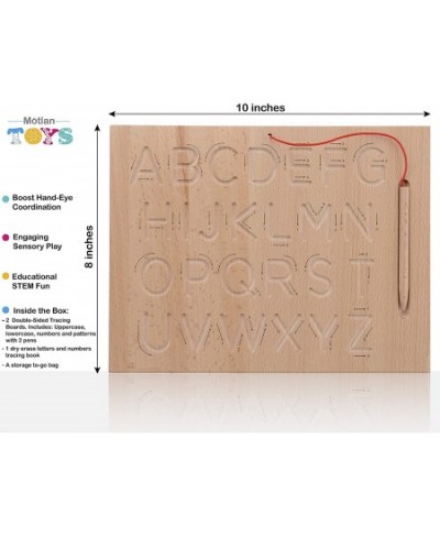 Montessori Wooden Alphabet & Numbers Tracing Board w/ Dry Erase Book Bonus | Wood Letter Tracing- 2 Double-Sided Boards - for...