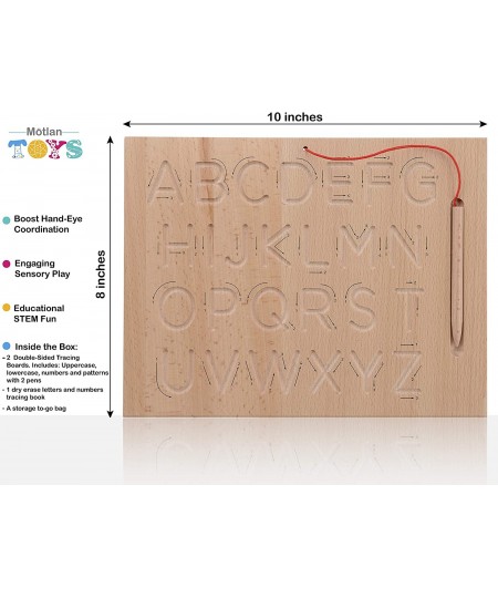 Montessori Wooden Alphabet & Numbers Tracing Board w/ Dry Erase Book Bonus | Wood Letter Tracing- 2 Double-Sided Boards - for...