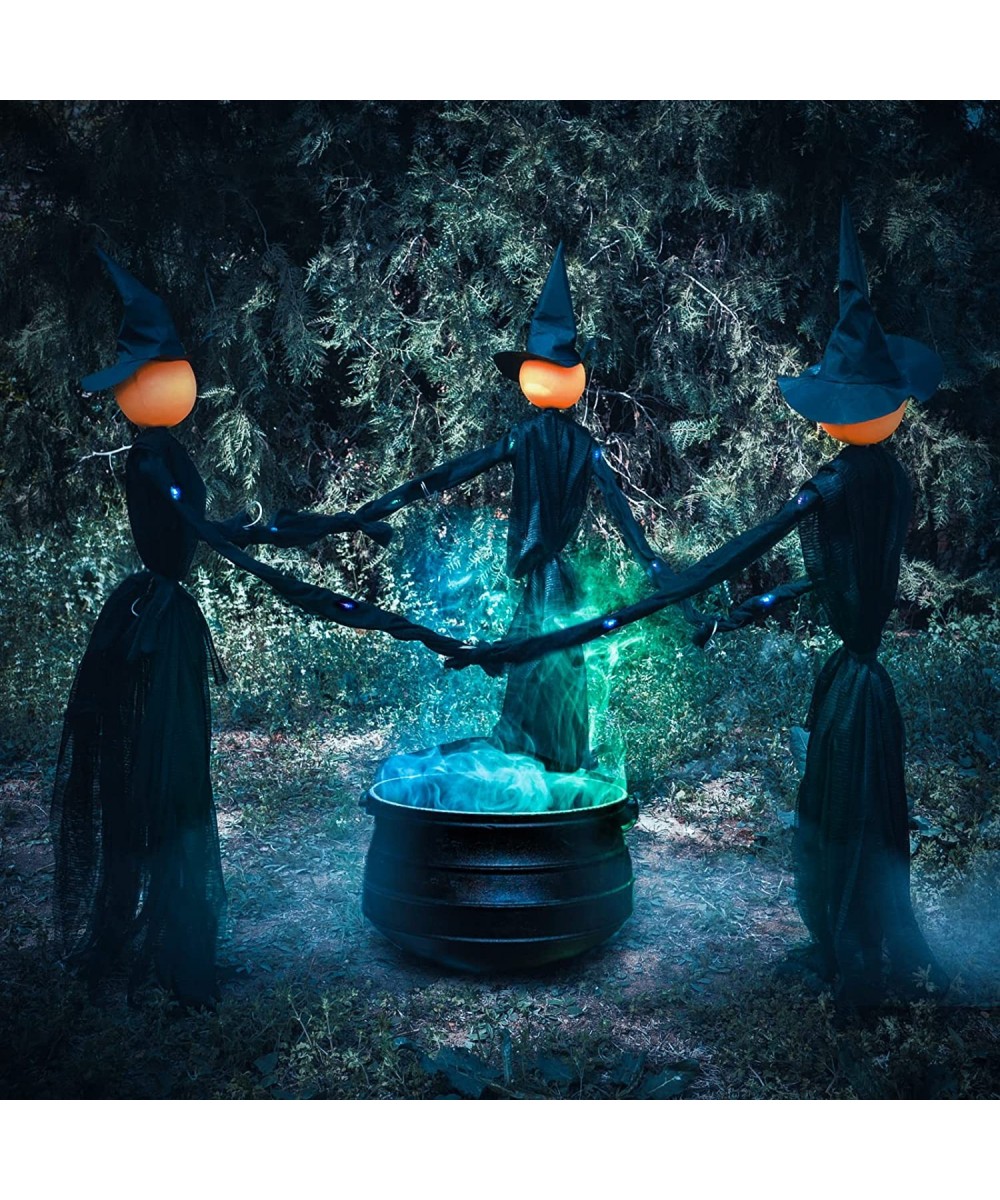 3 Pack Halloween Witch Decoration with Multiple Colors LED Lights 35" Light-Up Scary Witch with Stakes Halloween Yard Decorat...