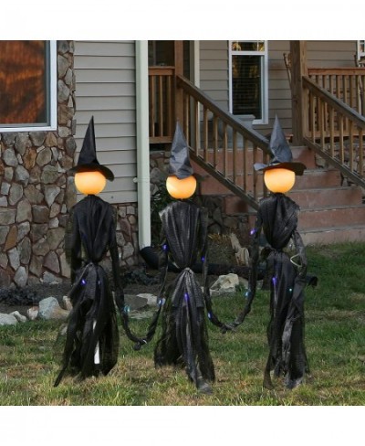 3 Pack Halloween Witch Decoration with Multiple Colors LED Lights 35" Light-Up Scary Witch with Stakes Halloween Yard Decorat...