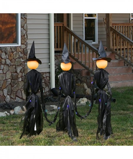 3 Pack Halloween Witch Decoration with Multiple Colors LED Lights 35" Light-Up Scary Witch with Stakes Halloween Yard Decorat...