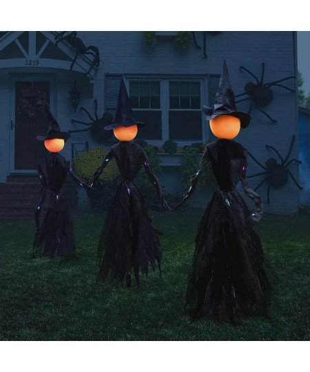 3 Pack Halloween Witch Decoration with Multiple Colors LED Lights 35" Light-Up Scary Witch with Stakes Halloween Yard Decorat...