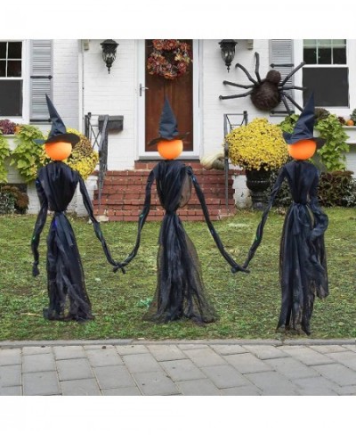 3 Pack Halloween Witch Decoration with Multiple Colors LED Lights 35" Light-Up Scary Witch with Stakes Halloween Yard Decorat...