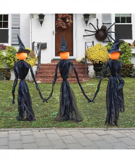 3 Pack Halloween Witch Decoration with Multiple Colors LED Lights 35" Light-Up Scary Witch with Stakes Halloween Yard Decorat...