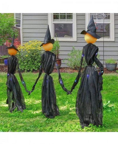 3 Pack Halloween Witch Decoration with Multiple Colors LED Lights 35" Light-Up Scary Witch with Stakes Halloween Yard Decorat...