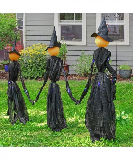 3 Pack Halloween Witch Decoration with Multiple Colors LED Lights 35" Light-Up Scary Witch with Stakes Halloween Yard Decorat...