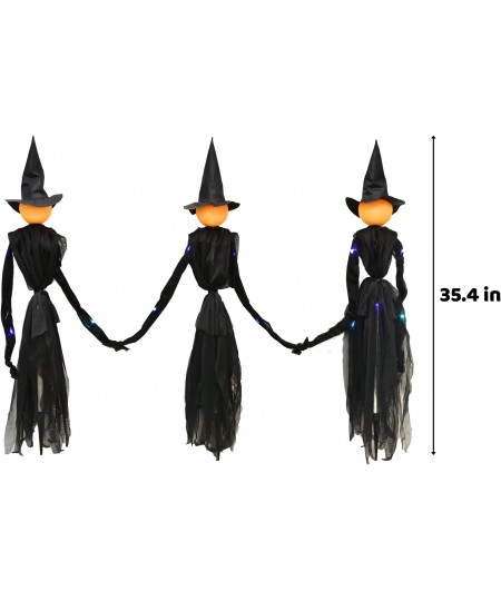 3 Pack Halloween Witch Decoration with Multiple Colors LED Lights 35" Light-Up Scary Witch with Stakes Halloween Yard Decorat...