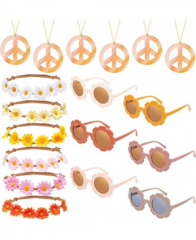 18Pcs Groovy Retro Party Favor Girls Accessories with Round Flower Polarized Sunglasses Daisy Headbands Peace Necklaces 60s H...