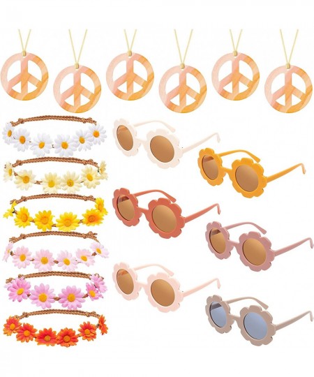 18Pcs Groovy Retro Party Favor Girls Accessories with Round Flower Polarized Sunglasses Daisy Headbands Peace Necklaces 60s H...